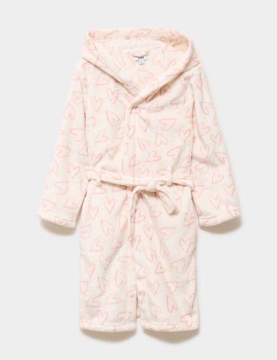 Peignoir &agrave; capuche velours ceintur&eacute; ecru fille