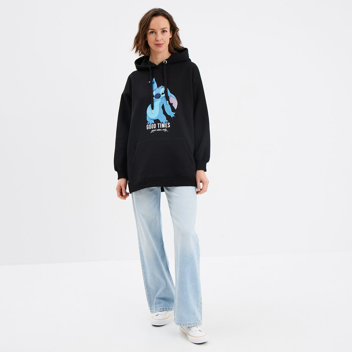 Sweat hoodie oversize &agrave; capuche Stitch noir femme