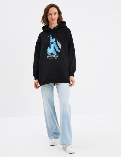Sweat hoodie oversize à capuche Stitch noir femme