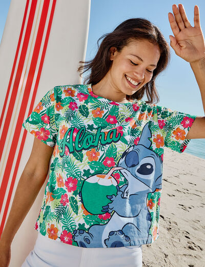 T-shirt manches courtes coton Stitch multicolore femme