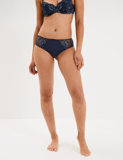 Shorty avec dentelle bleu marine femme