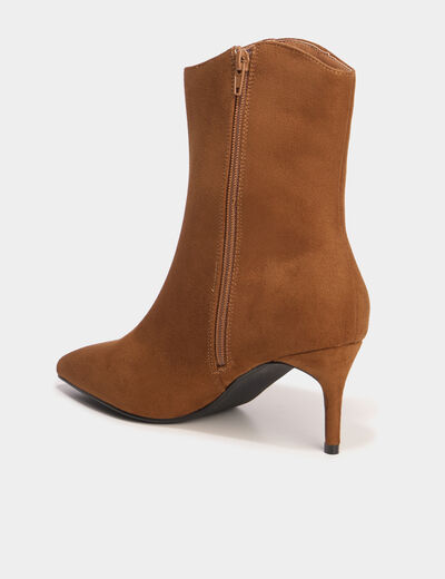 Boots &agrave; talons aiguilles 4 cm marron femme