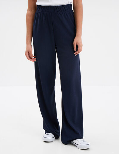 Pantalon fluide large bleu marine femme