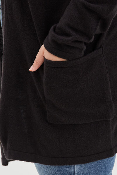 Gilet mi-long avec col en V noir femme grande taille