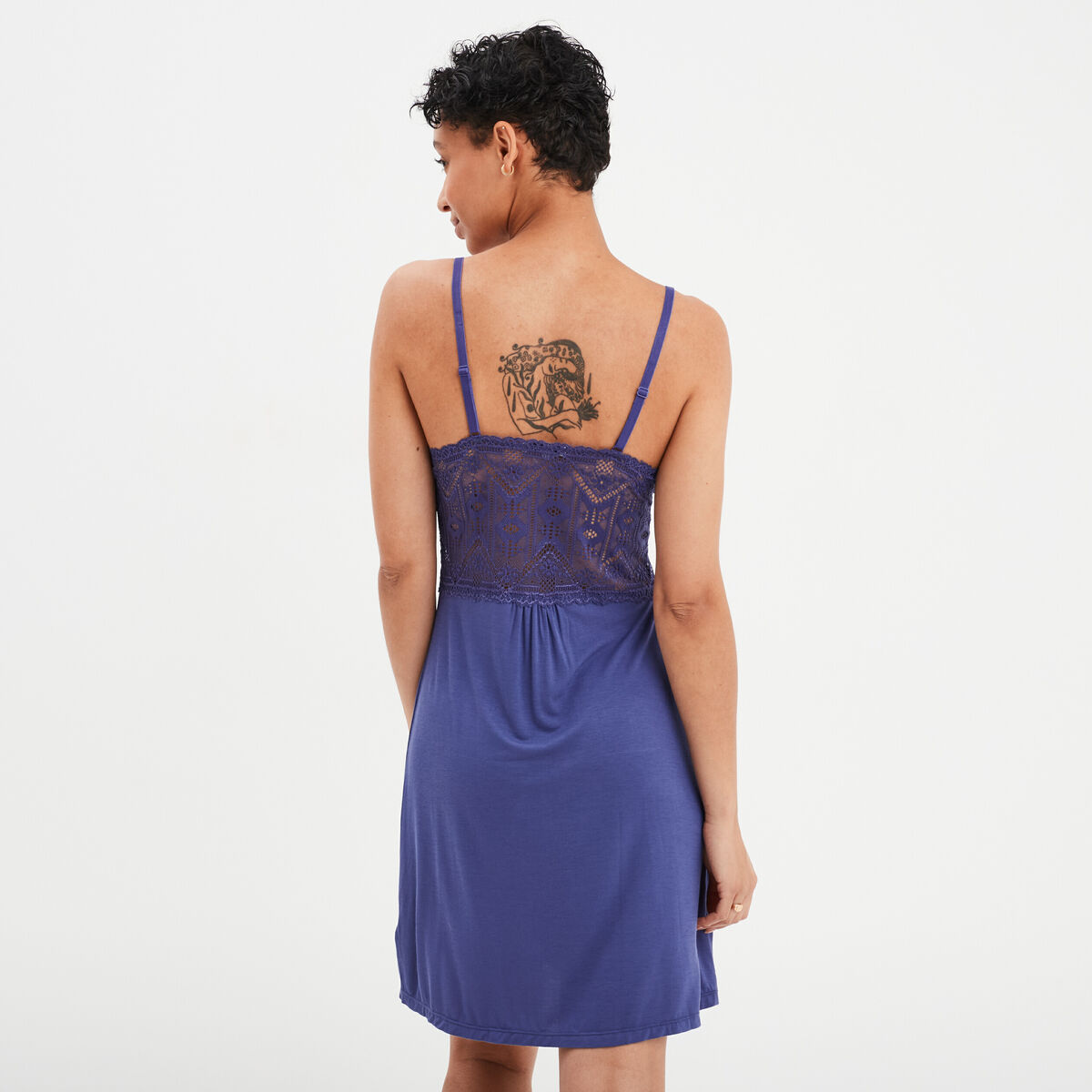 Combinette avec dentelle bleu marine femme