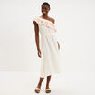 Robe asym&eacute;trique col brod&eacute; gaze de coton creme femme