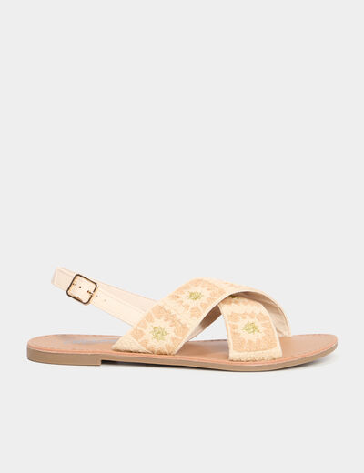 Sandales plates brides brodées sable femme
