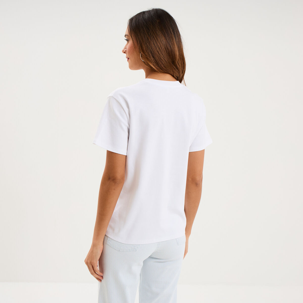 T-shirt col rond manches courtes coton blanc femme