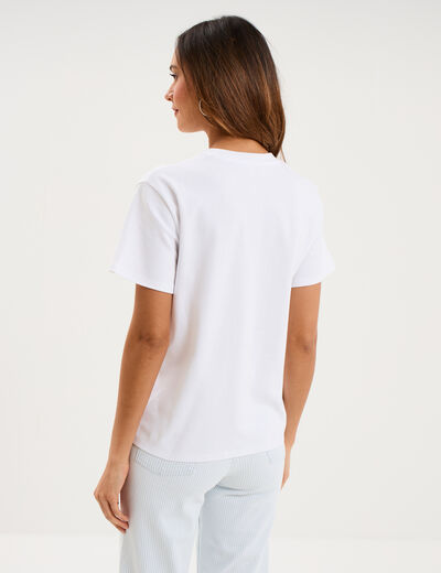 T-shirt col rond manches courtes coton blanc femme
