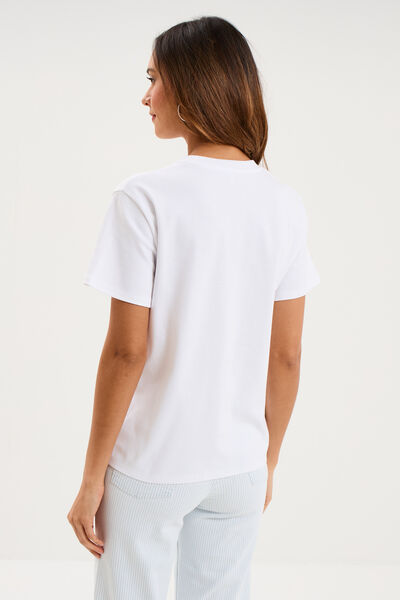 T-shirt col rond manches courtes coton blanc femme