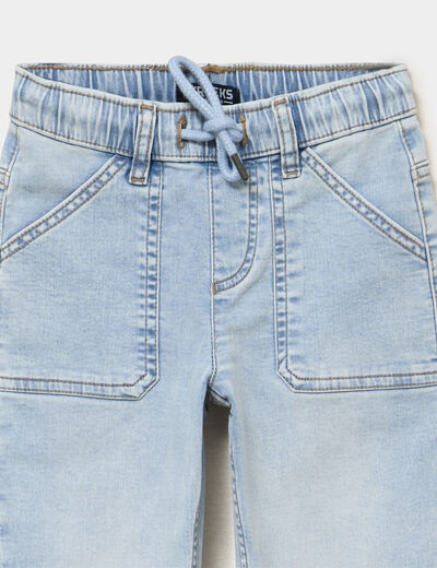 Jeans jogger droit taille &eacute;lastiqu&eacute;e denim triple stone gar&ccedil;on