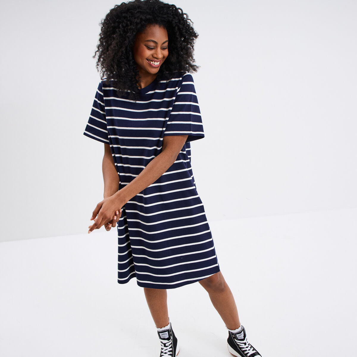 Robe t-shirt manches courtes coton ecru femme