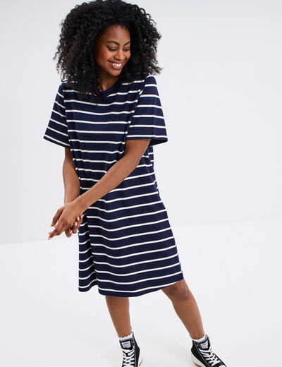 Robe t-shirt manches courtes coton ecru femme