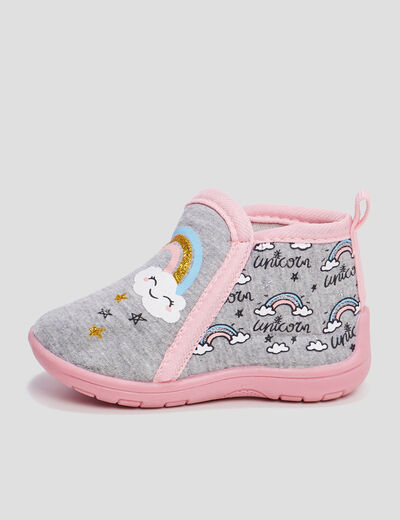 Chaussons bottillons gris bébé fille