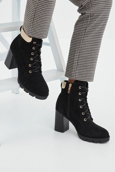 Bottines à talons à lacets noir femme