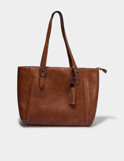 Sac cabas port&eacute;-&eacute;paule marron cognac femme