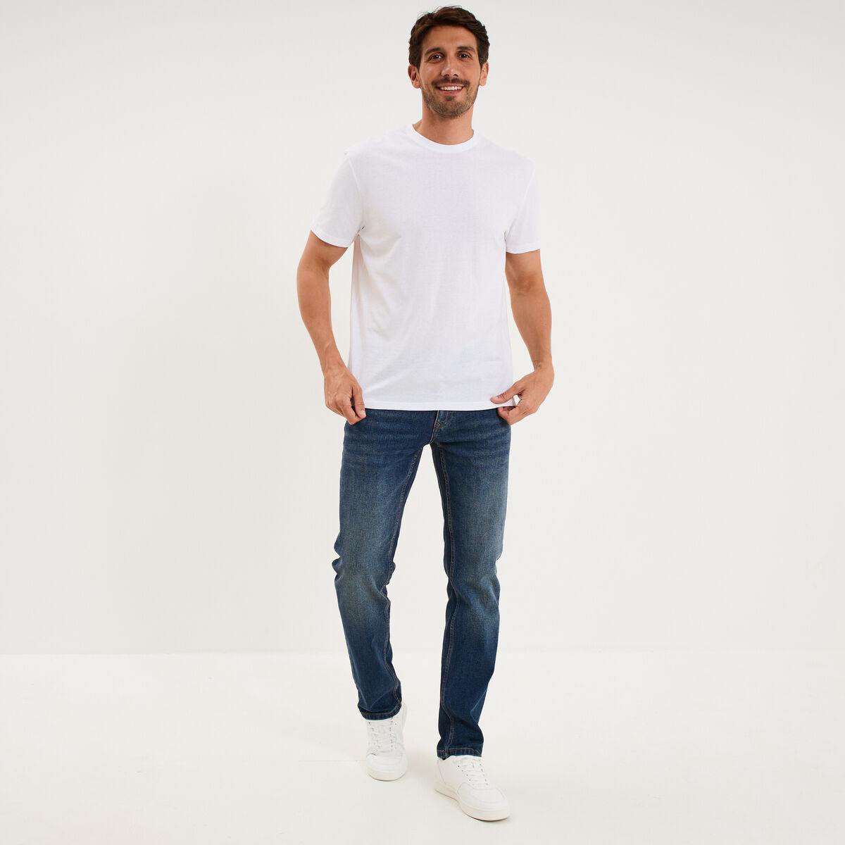 Jeans denim straight 5 poches denim used homme