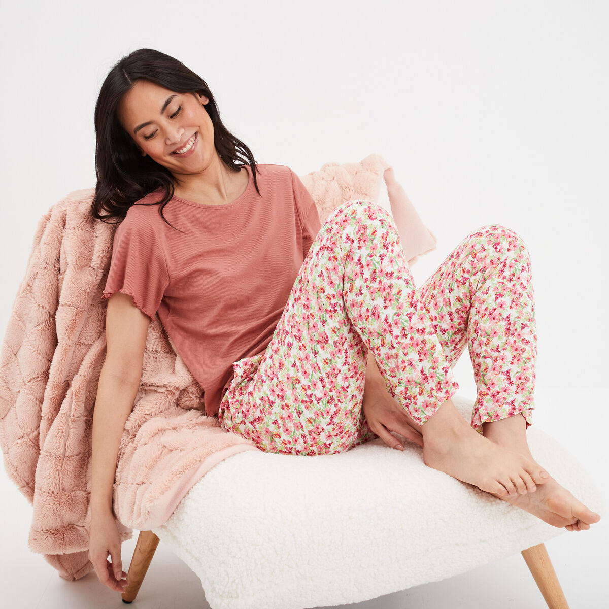 Haut de pyjama manches courtes vieux rose femme