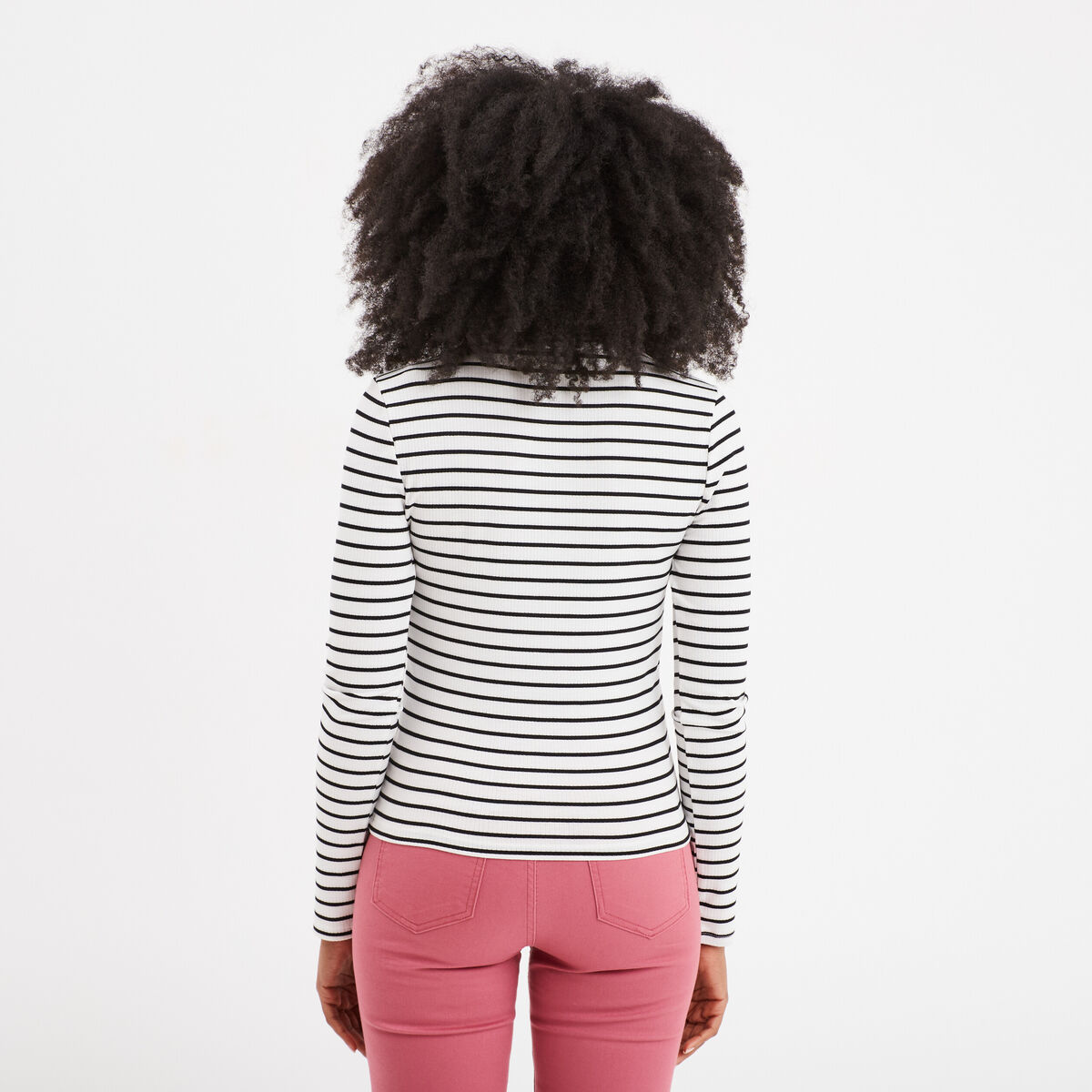 T-shirt côtelé col montant ajusté ecru femme