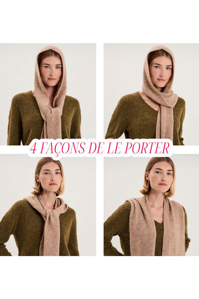 Cagoule &eacute;charpe 2 en 1 en maille beige femme