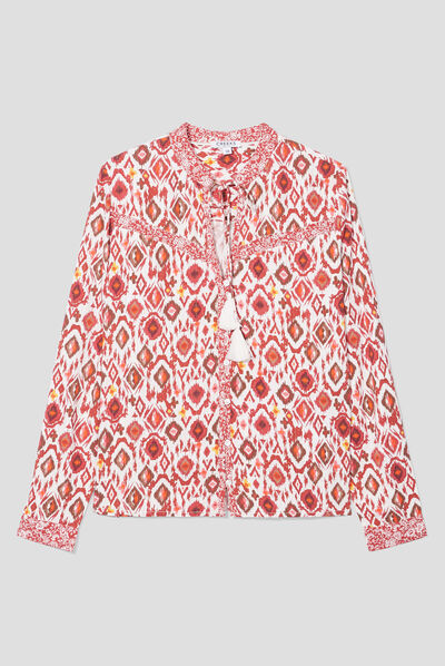 Chemise col cordons à pampilles multicolore femme