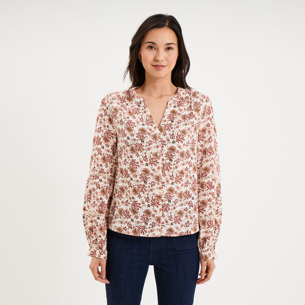 Blouse manches ballons coton ecru femme