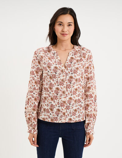 Blouse manches ballons coton ecru femme