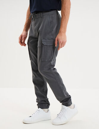 Pantalon cargo slim stretch vert fonc&eacute; homme