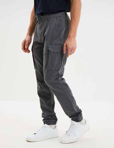 Pantalon cargo slim stretch vert fonc&eacute; homme