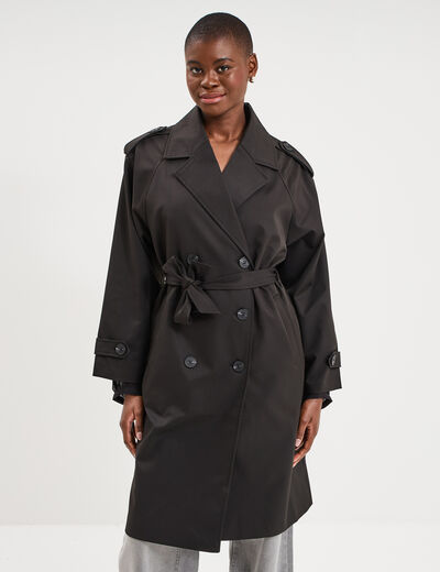 Trench long ceintur&eacute; noir femme