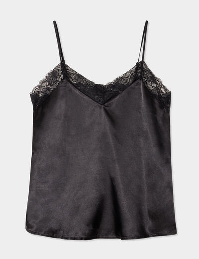 Caraco effet satin détails dentelle noir femme