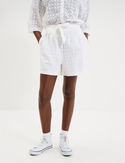 Short large broderie anglaise coton blanc femme