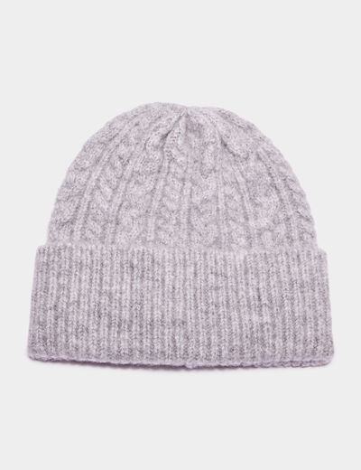 Bonnet tricoté torsades gris femme