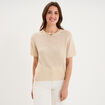 Pull manches courtes col rond beige femme