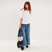 Chemise boxy manches coude boutonn&eacute;e blanc femme