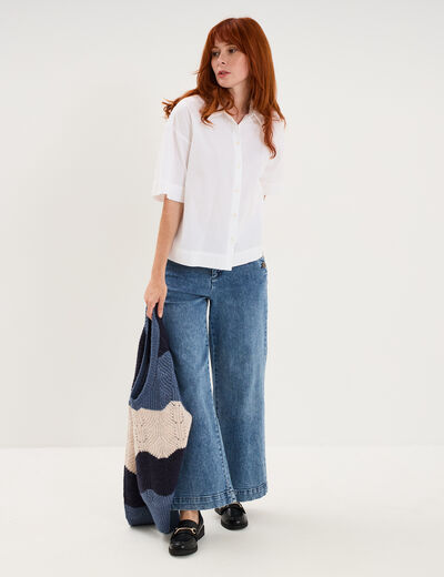 Chemise boxy manches coude boutonn&eacute;e blanc femme