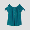 T-shirt col bardot manches noeuds bleu canard femme grande taille