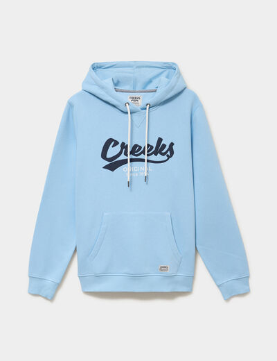 Sweat hoodie 1 poche manches longues bleu clair homme