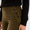 Pantalon &agrave; pont velours 7/8&egrave;me vert kaki femme