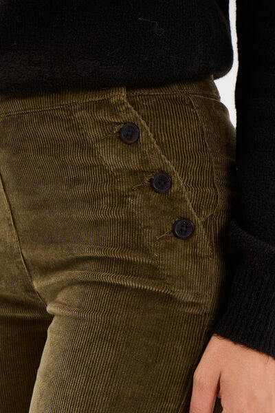 Pantalon &agrave; pont velours 7/8&egrave;me vert kaki femme