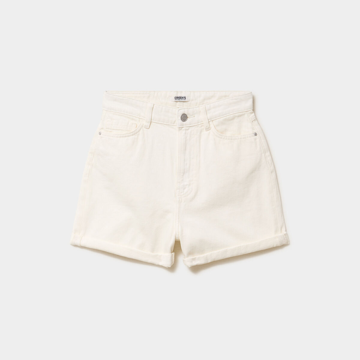 Short mom 5 poches coton ecru femme