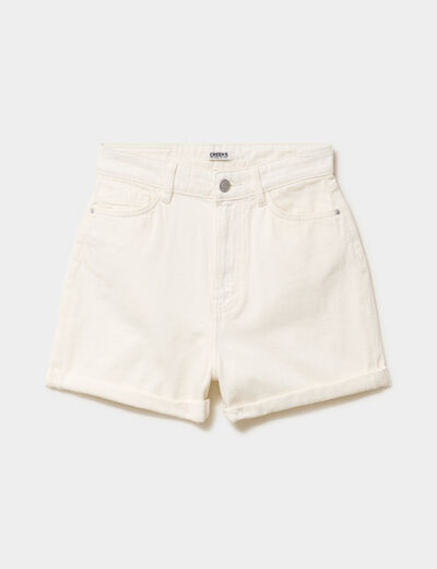 Short mom 5 poches coton ecru femme