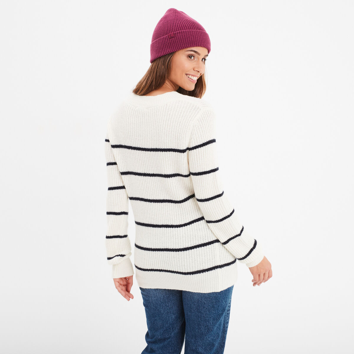 Pull col rond manches longues Creeks ecru femme