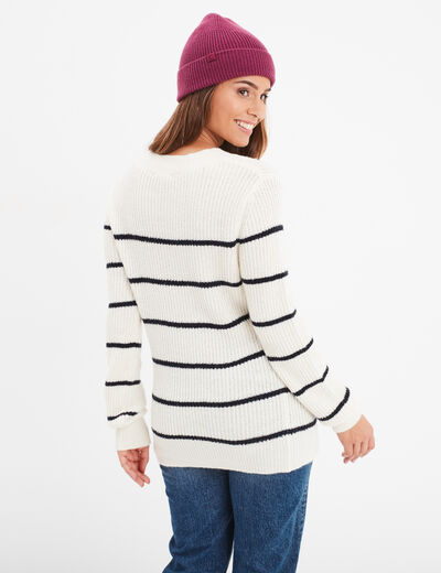 Pull col rond manches longues Creeks ecru femme