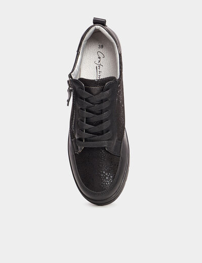 Tennis basses pied large Confortissimo noir femme