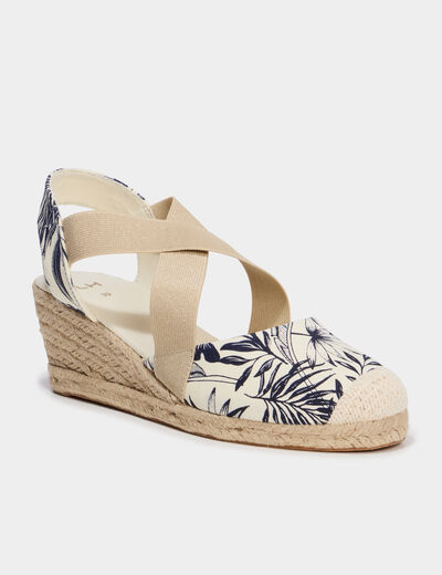 Sandales espadrilles compens&eacute;es toile bleu femme
