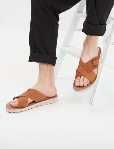 Sandales en cuir sable homme