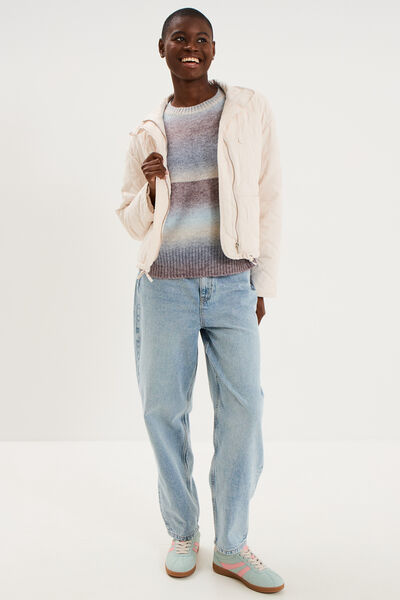 Pull droit col rond manches longues bleu ciel femme