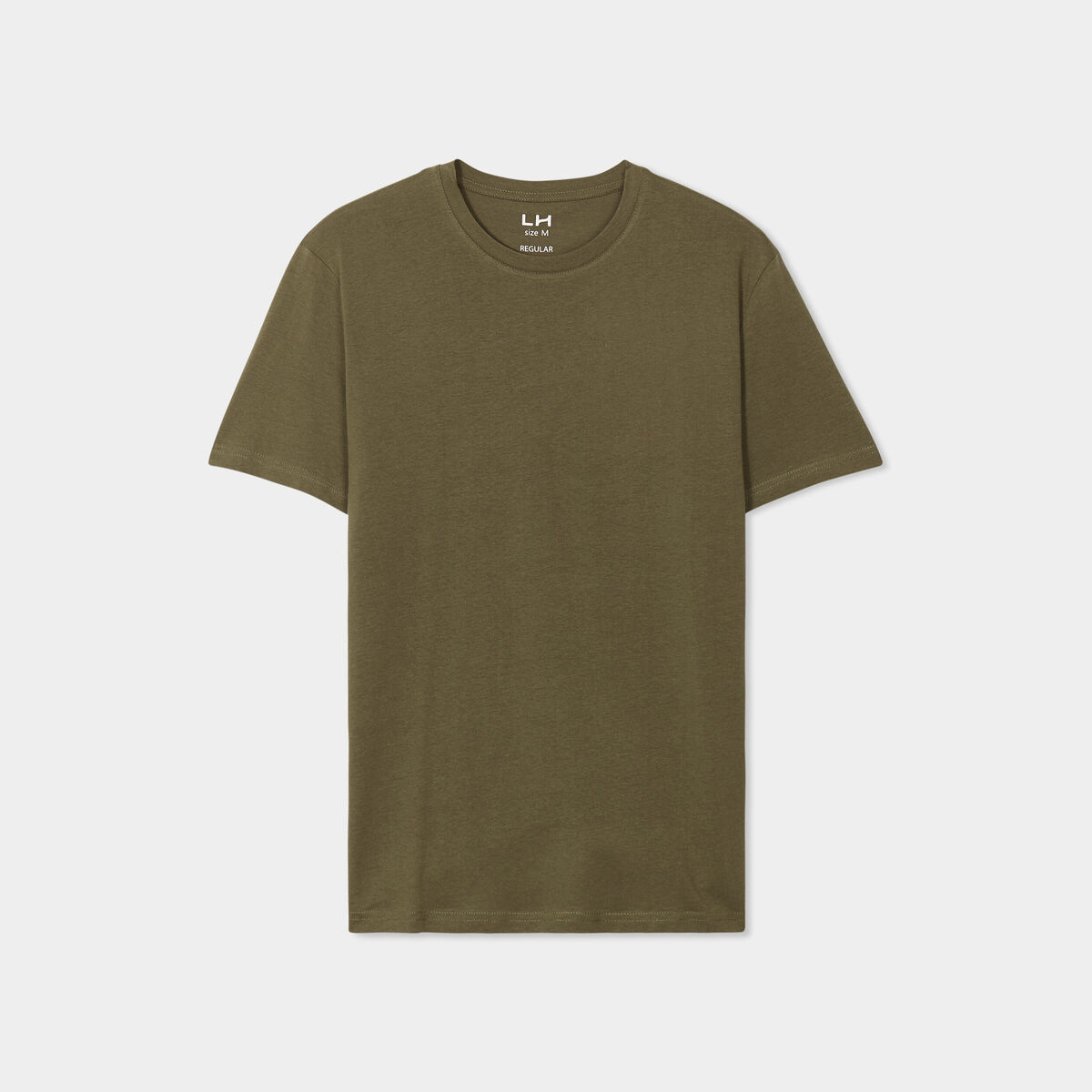 T-shirt droit en coton manches courtes vert kaki homme
