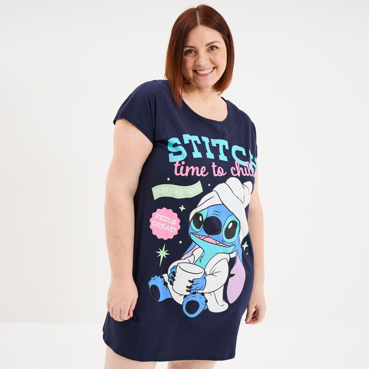 Chemise de nuit coton Stitch bleu marine femme grande taille